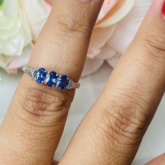 Blue Tanzanite White Diamond Accent 0.63ctw Rhodium Over Sterling Silver… - Picture 5 of 6